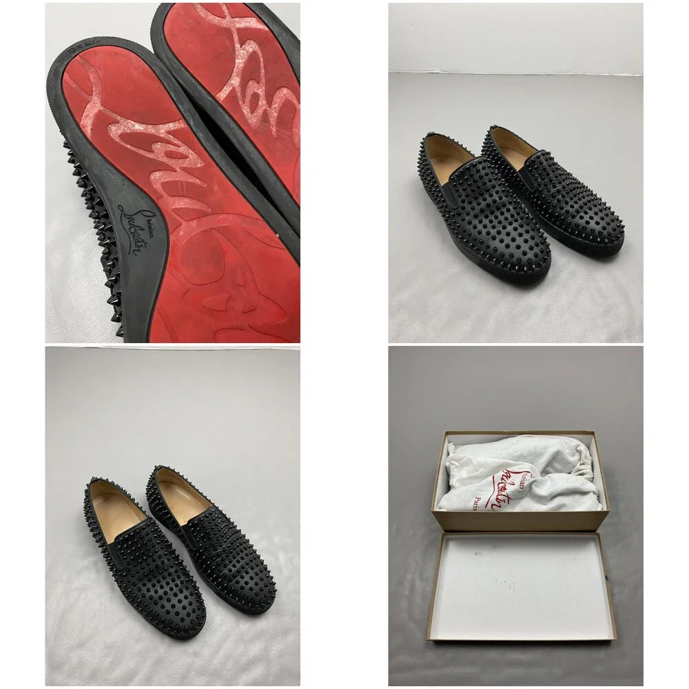 Christian Louboutin Roller-Boat Shoes Mens 13 EU 46 Black Leather Spiked Casual
